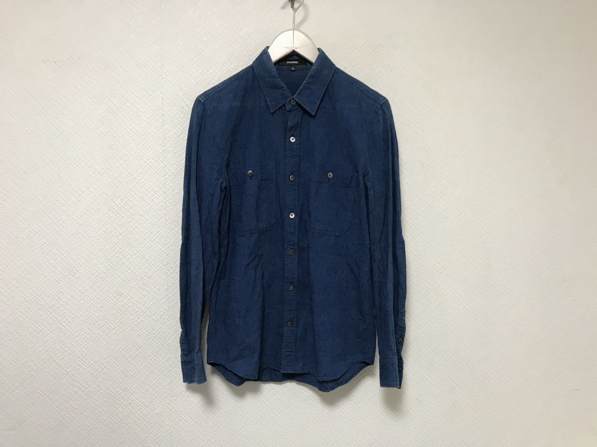 本物アタッチメントATTACHIMENTコットンシャンブレー長袖シャツメンズサーフミリタリーワークアメカジスーツビジネス青ブルー1S日本製拍卖