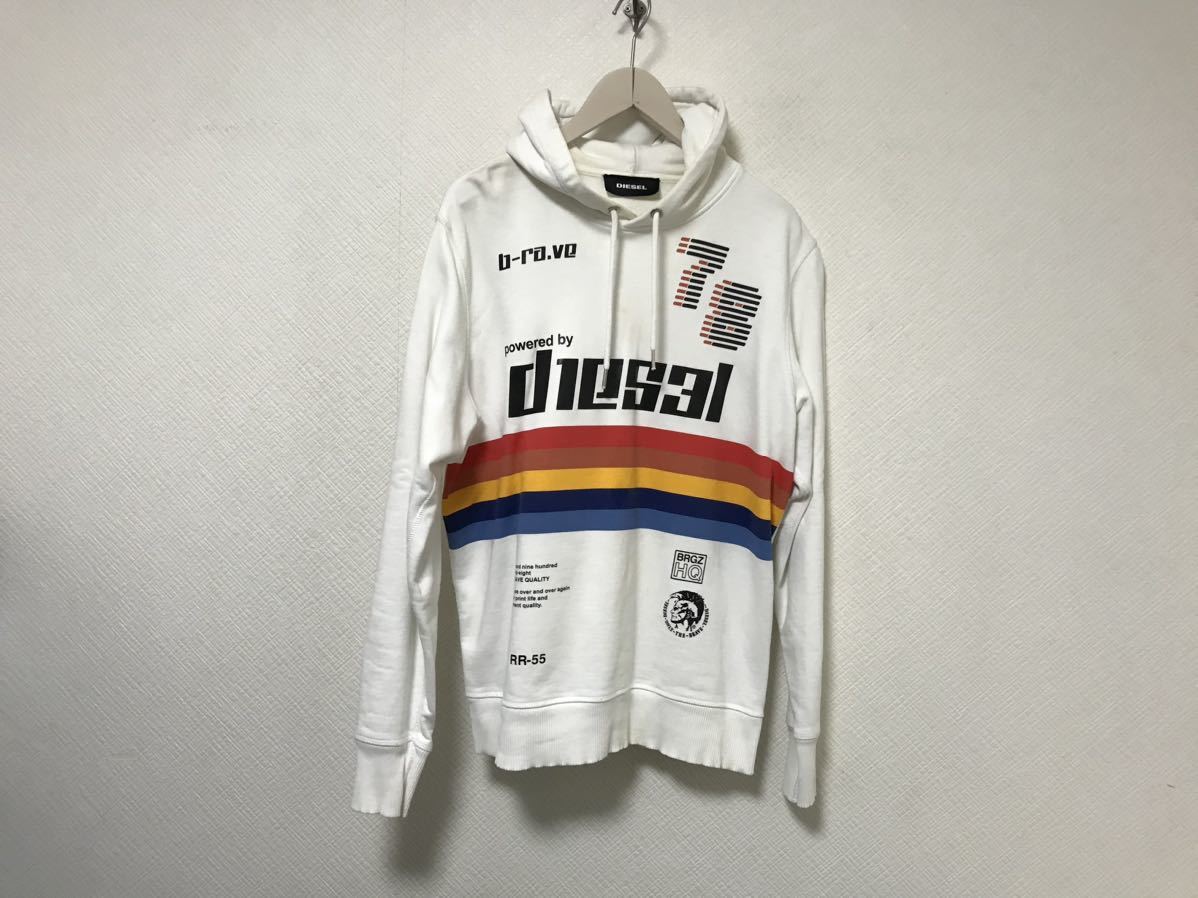 本物ディーゼルDIESELコットンスウェットプリント長袖トレーナーパーカーメンズサーフアメカジワーク白ホワイトSブルガリア製拍卖