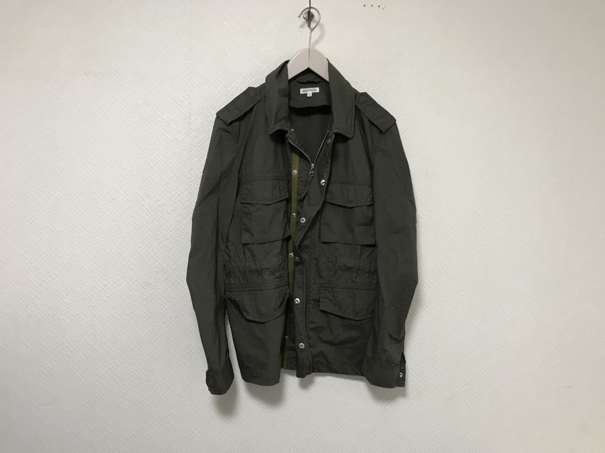本物アバハウスABAHOUSEコットンミリタリージップシャツジャケットサーフワークアメカジビジネススーツメンズLカーキ3拍卖
