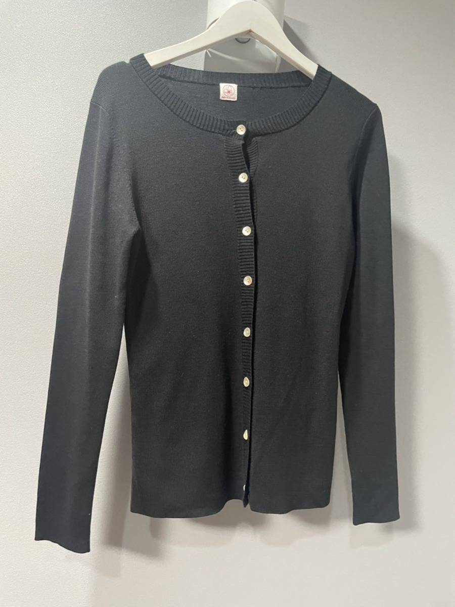 美品長袖カーディガンシルク100%黒ブラックトップスレディース拍卖