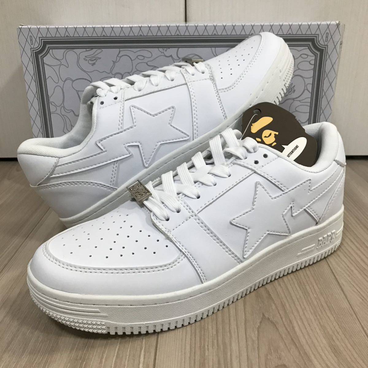 A BATHING APE BAPE STA LOW 20TH 10.5 ア ベイシング エイプ ベイプスター ロー オール ホワイト スター スニーカー シルバー 白 レザー拍卖