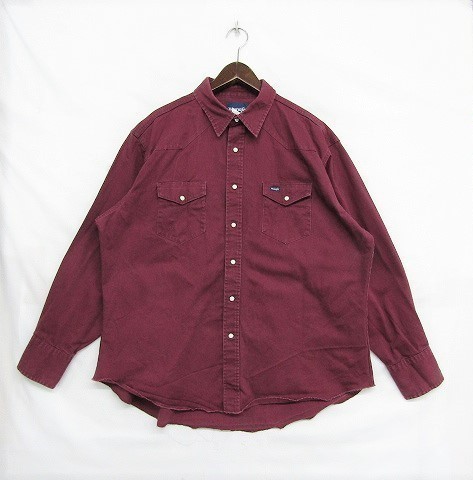 XXL サイズ ラングラー ウエスタンシャツ トップス 長袖 シャツ Wrangler 2XL ワインレッド 古着 1S1920拍卖