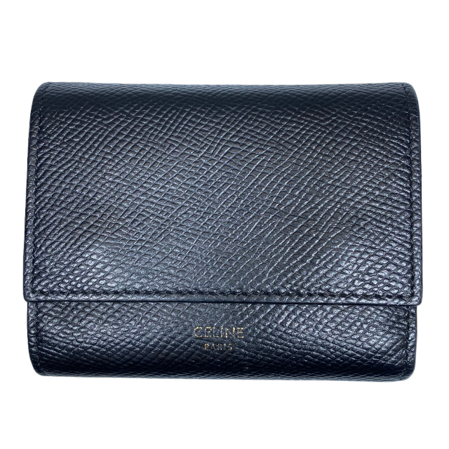 CELINE セリーヌ 10B573BEL スモール トリフォールドウォレット 三つ折り財布 折り財布 コンパクト ロゴ レザー ブラック 黒拍卖