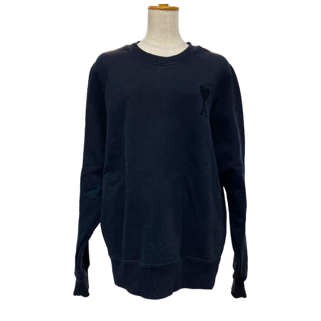 AMI PARIS アミパリス アミ オーバーサイズ スウェット トレーナー トップス 長袖 ロゴ ワンポイント コットン ブラック【表記サイズ:L】拍卖