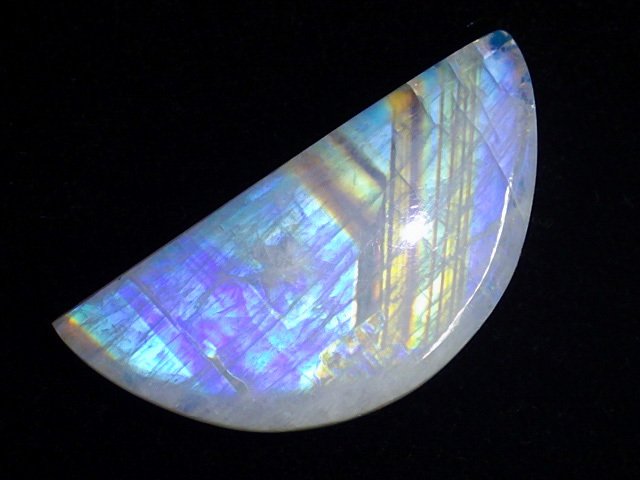 ★ハーフムーン★レインボームーンストーン22.8ct/31.2mm★天然石月長石★裸石ルースカボション★ムーンシェイプ★kamesan拍卖