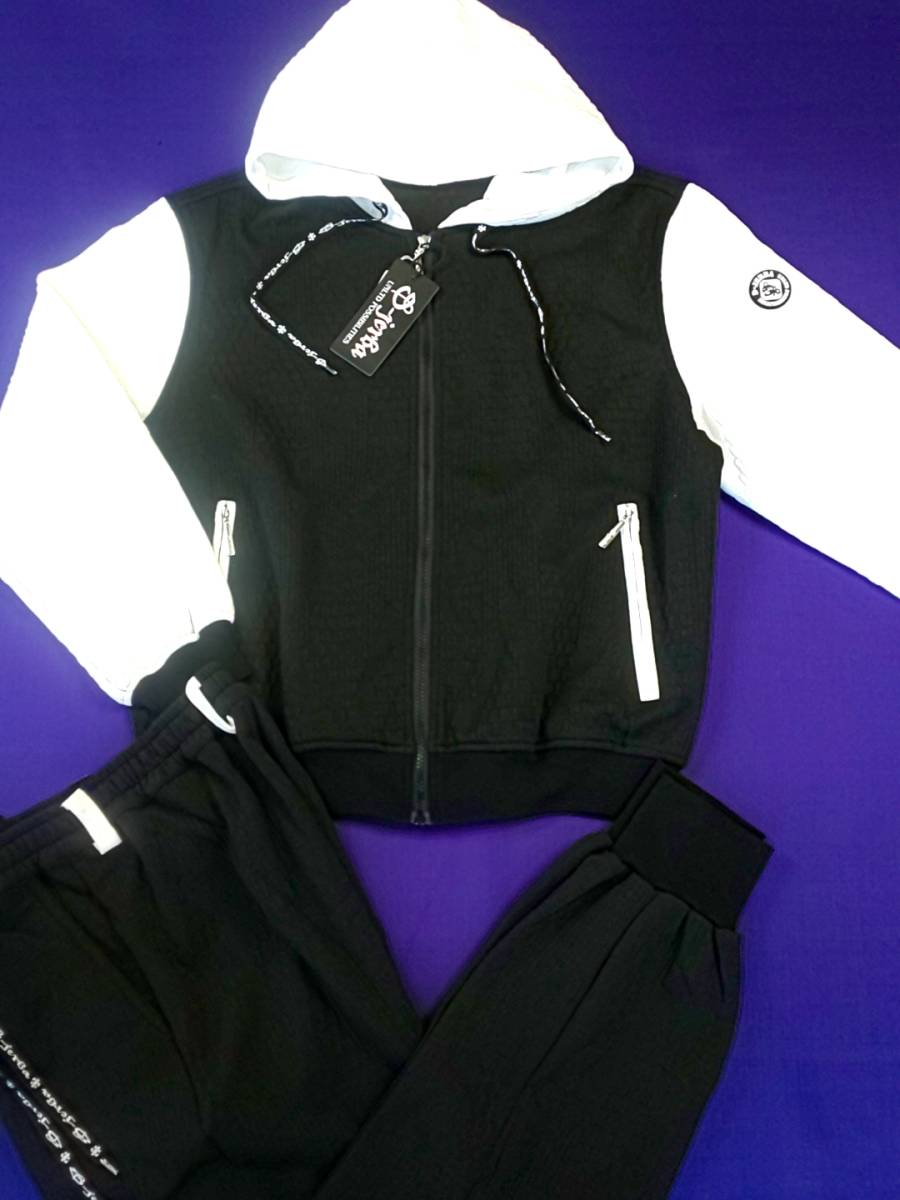 D-JERBA ジェルバ 新品 SALE!! 特別価格 送料無料 パーカー 上下セット Lサイズ ストレッチ スポーティー ゆったり目 お洒落 241015-1 黒白拍卖
