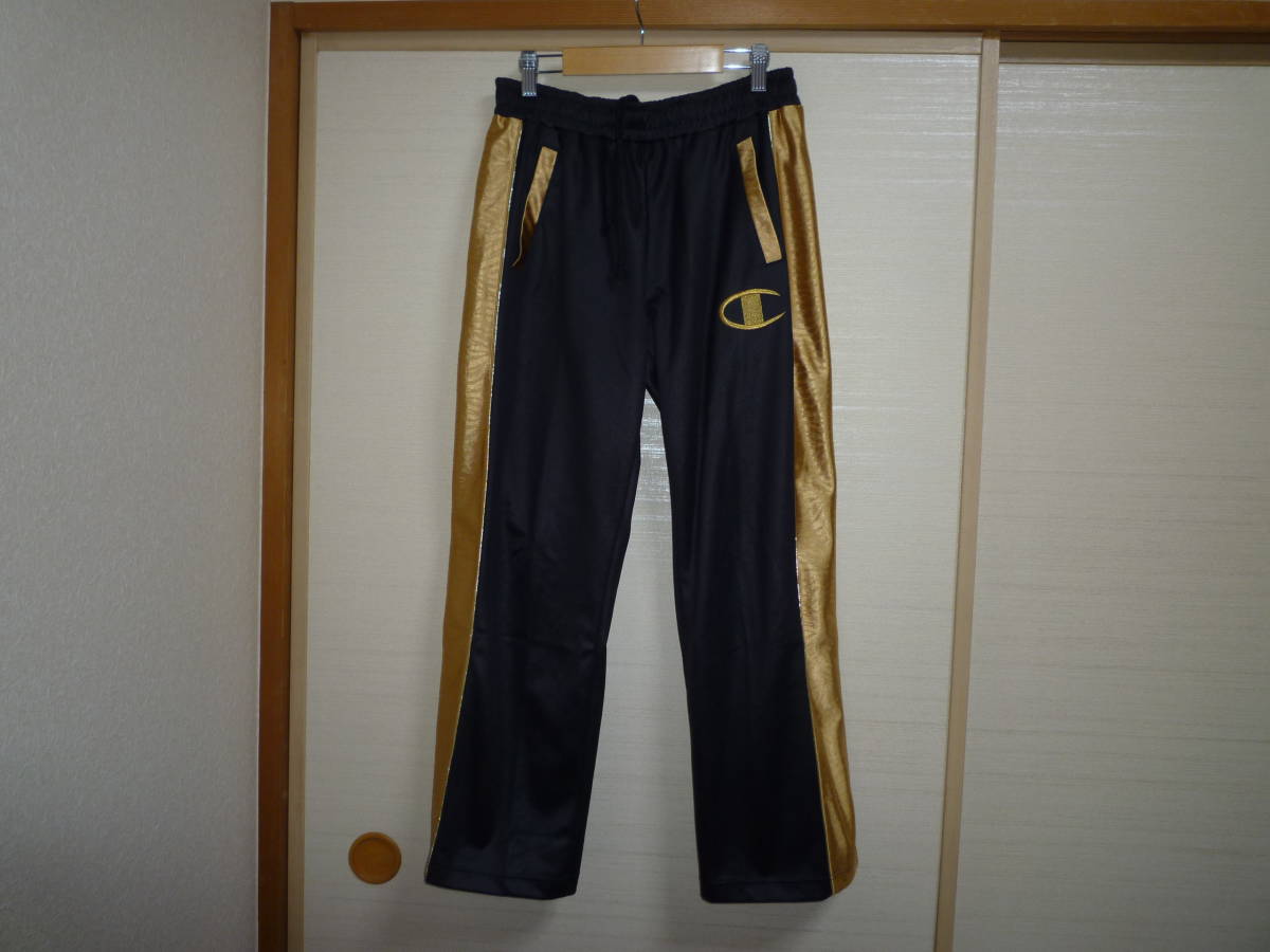 チャンピオン ビッグロゴジャージパンツ 黒×金 Sサイズ拍卖