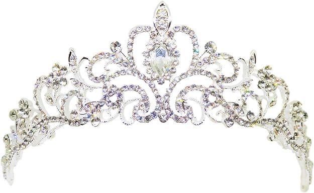 ★★結婚式 ウェディング アクセサリー ティアラ 王冠 パール ラインストーン 花嫁 パーティー ブライダル シルバー (プリンセス タイプ)拍卖