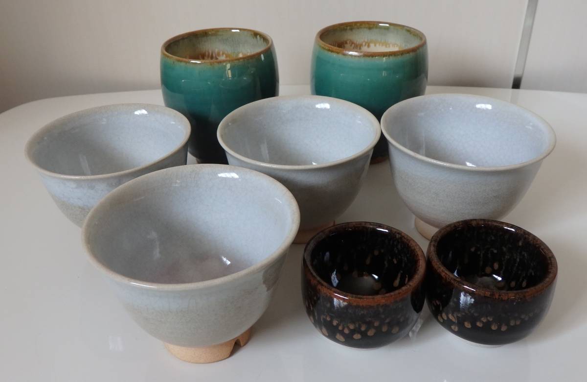 工芸品 民芸品 湯呑 おちょこ 8点まとめ★萩焼 天鵬山 湯呑み 4点★小樽窯 湯呑み 2点★銘あり お猪口 2点★食器 茶碗 和食器 ぐい呑み拍卖