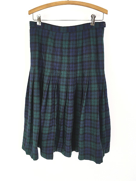 レディース 古着 70s USA製 Pendleton ブラックウォッチ チェック プリーツ ウール スカート ミディアム丈 L位 古着拍卖