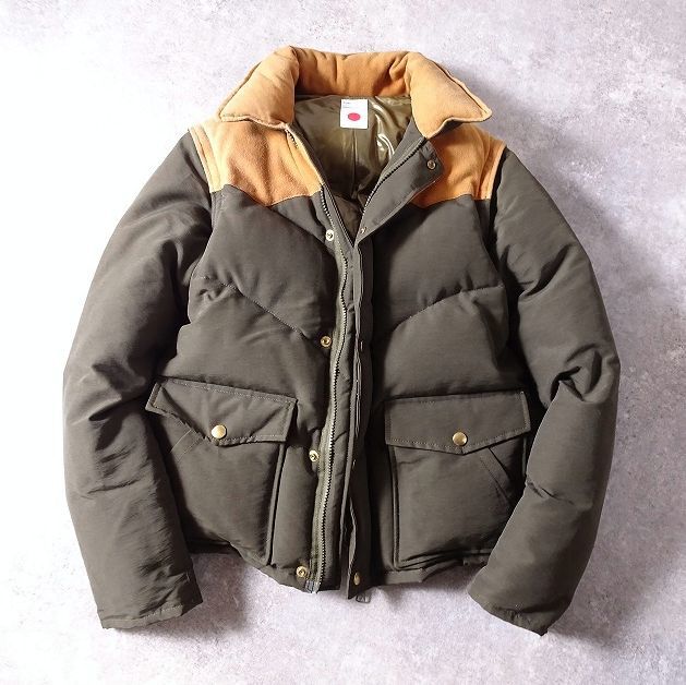 marka マーカ スエード 切替 2way コットン×ナイロン ダウンジャケット ベスト 鹿革 レザー 日本製 バイカラー メンズ (1) セージ ●o-754拍卖