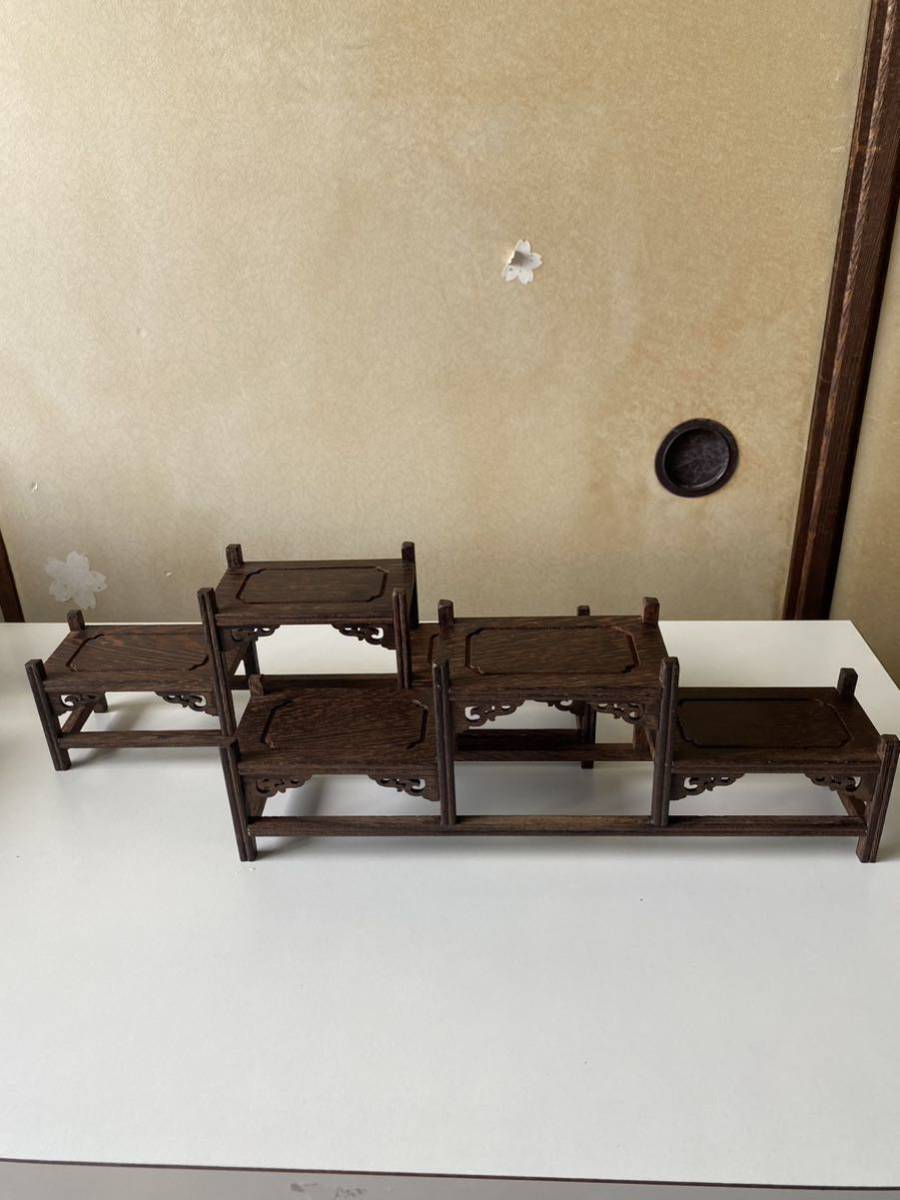 既決仏具 花台 仏教美術 家具 木製 飾 美術 実木 棚 茶器立て置物 展示ラック 鶏翅 アンティーク 飾り棚 インテリア陳列棚 2個セット拍卖