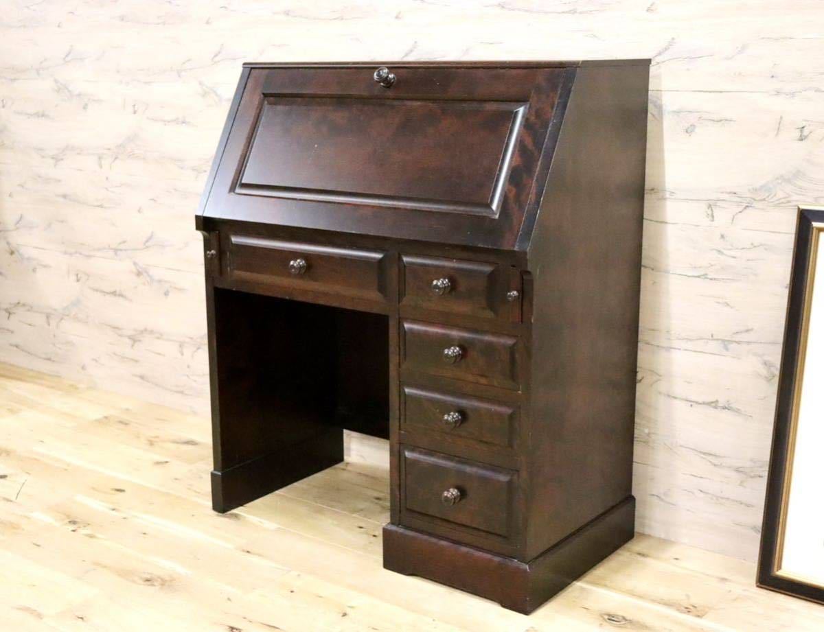 GMGH349○北海道民芸家具 ライティングビューロー 勉強机 学習机 書斎机 デスク 樺材 無垢 和室 座敷 古民家 和モダン 和家具 レトロ拍卖