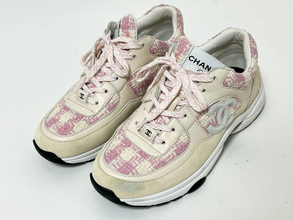 CHANEL シャネル レディース スニーカー 靴 シューズ 2023SS 春夏 ピンク ホワイト 38 G38299 Y56627 K6020拍卖
