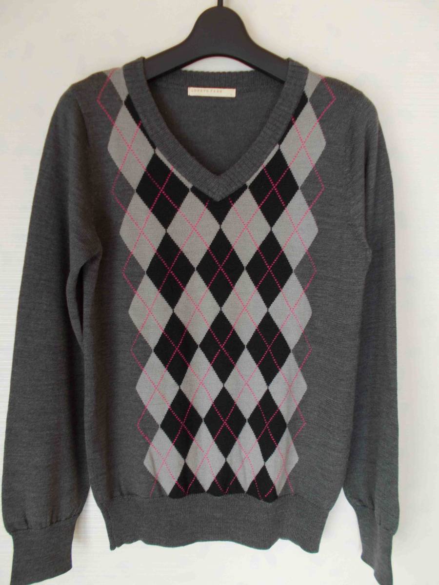 LOWRYS FARM ローリーズファーム レディース アーガイル柄 Vネック セーター 長袖 グレー拍卖
