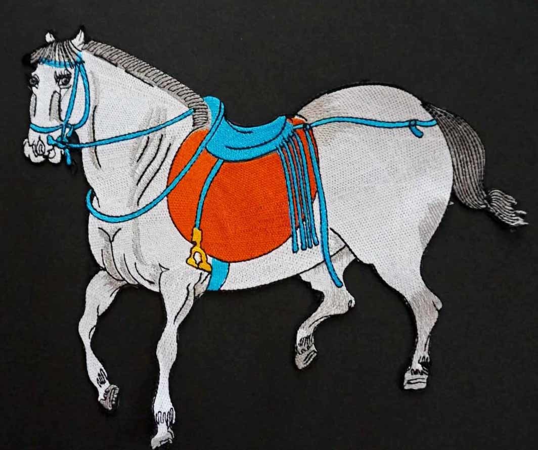 特大☆《伝統白馬■流鏑馬■》新品『白馬 ホワイトホース』神事 伝統 文化 刺繍ワッペン◆激渋◇アート 芸術 美術 ■【DIY リメイク】拍卖