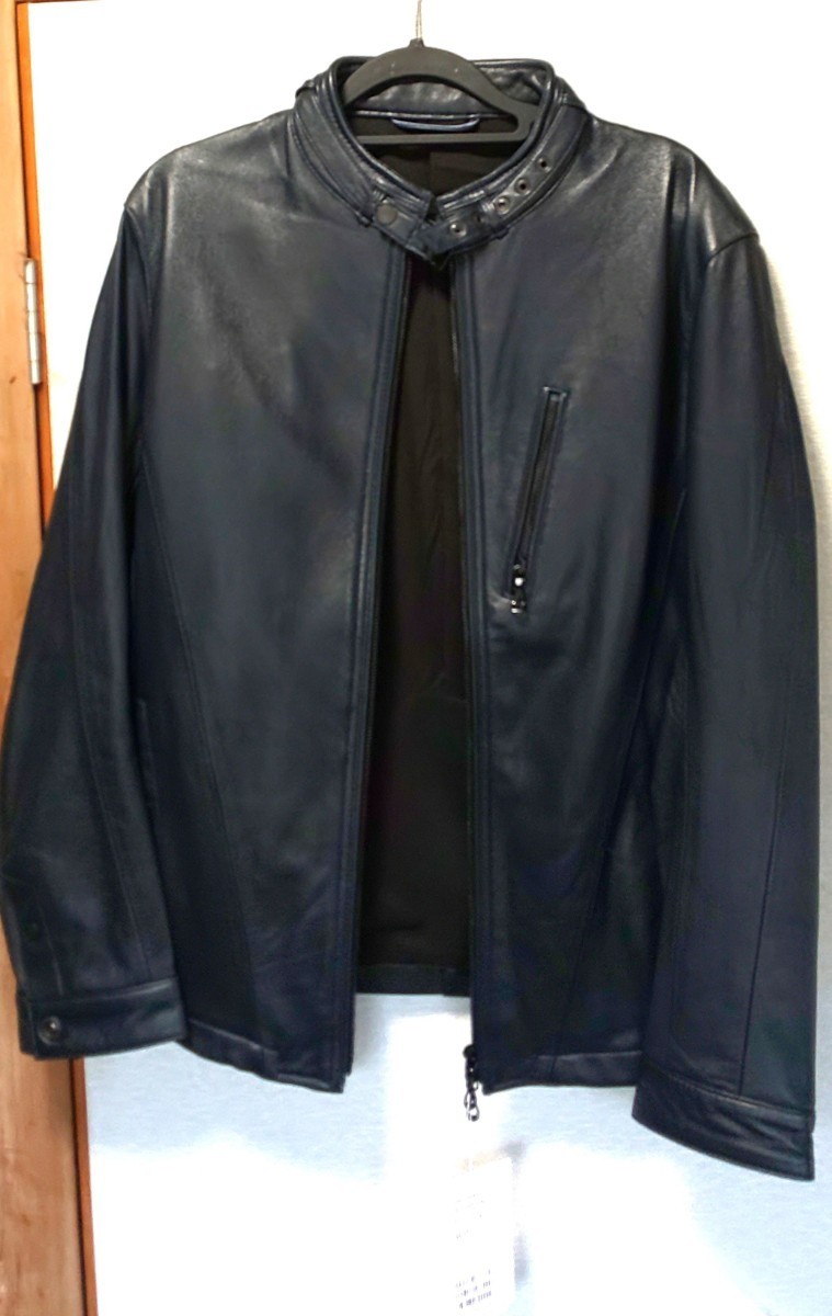 希少!新品定価4,2万円 処分! NICOLE CLUB FOR MEN /ラムレザーシングルライダースジャケット (ダークネイビー) L//細身(M~L相当)拍卖
