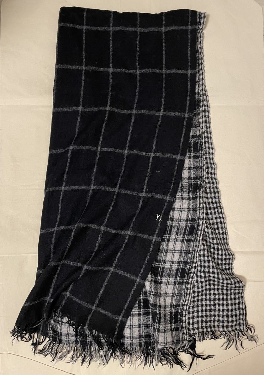 ワイズ 3枚ハギ チェック マフラー ストール y's three cloth check stole ヨウジヤマモト yohji yamamoto拍卖