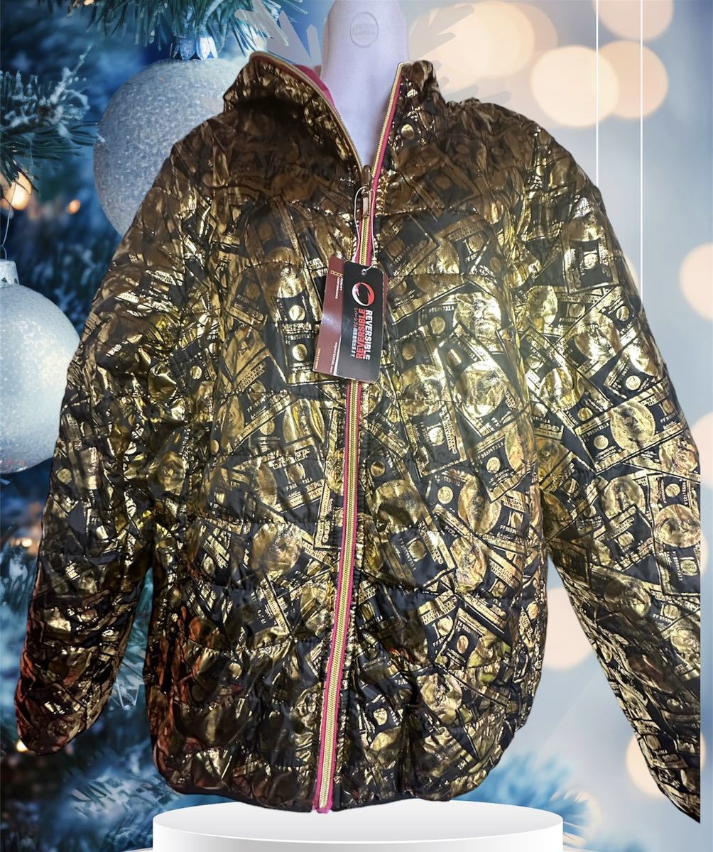 【新品タグ付き】金ピカドルプリント×ピンクリバーシブルナイロンブルゾン♪~LL~拍卖