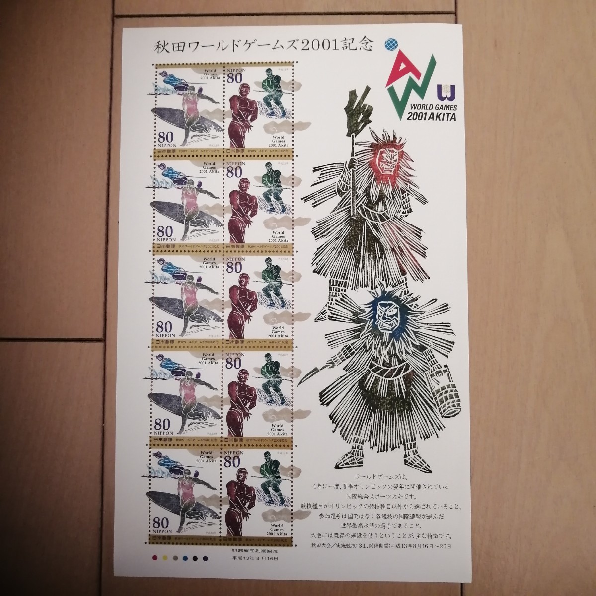 秋田ワールドゲームズ2001記念 80円切手 未使用拍卖