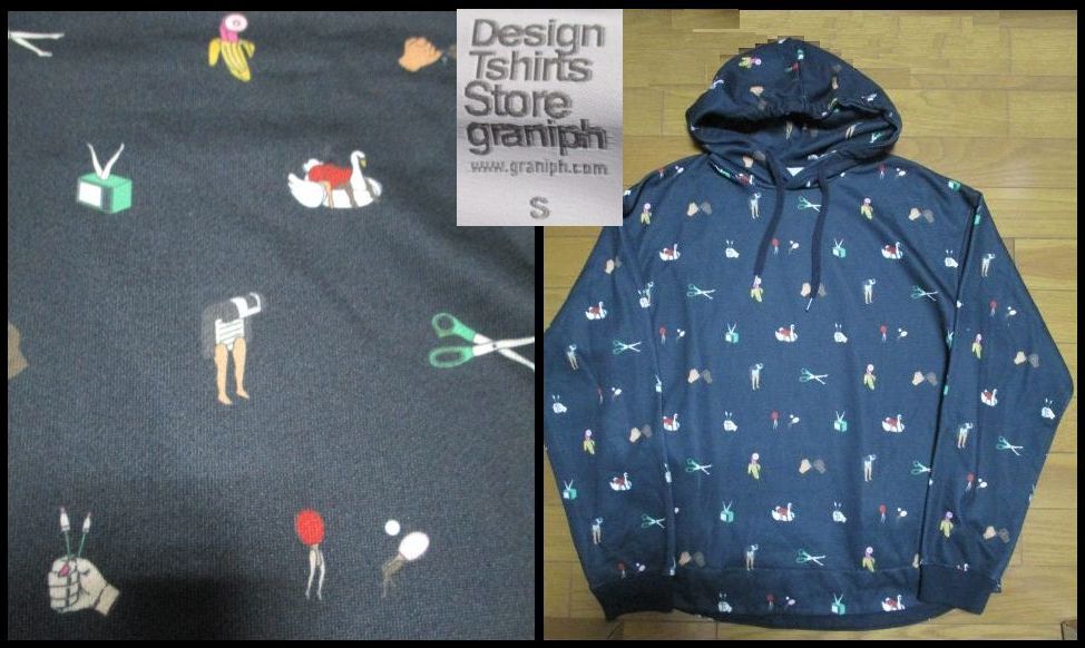 グラニフ 総柄 パーカー Sサイズ YEAH YEAH CHLOE 黒 アート 薄手 graniph コラボ 可愛い拍卖