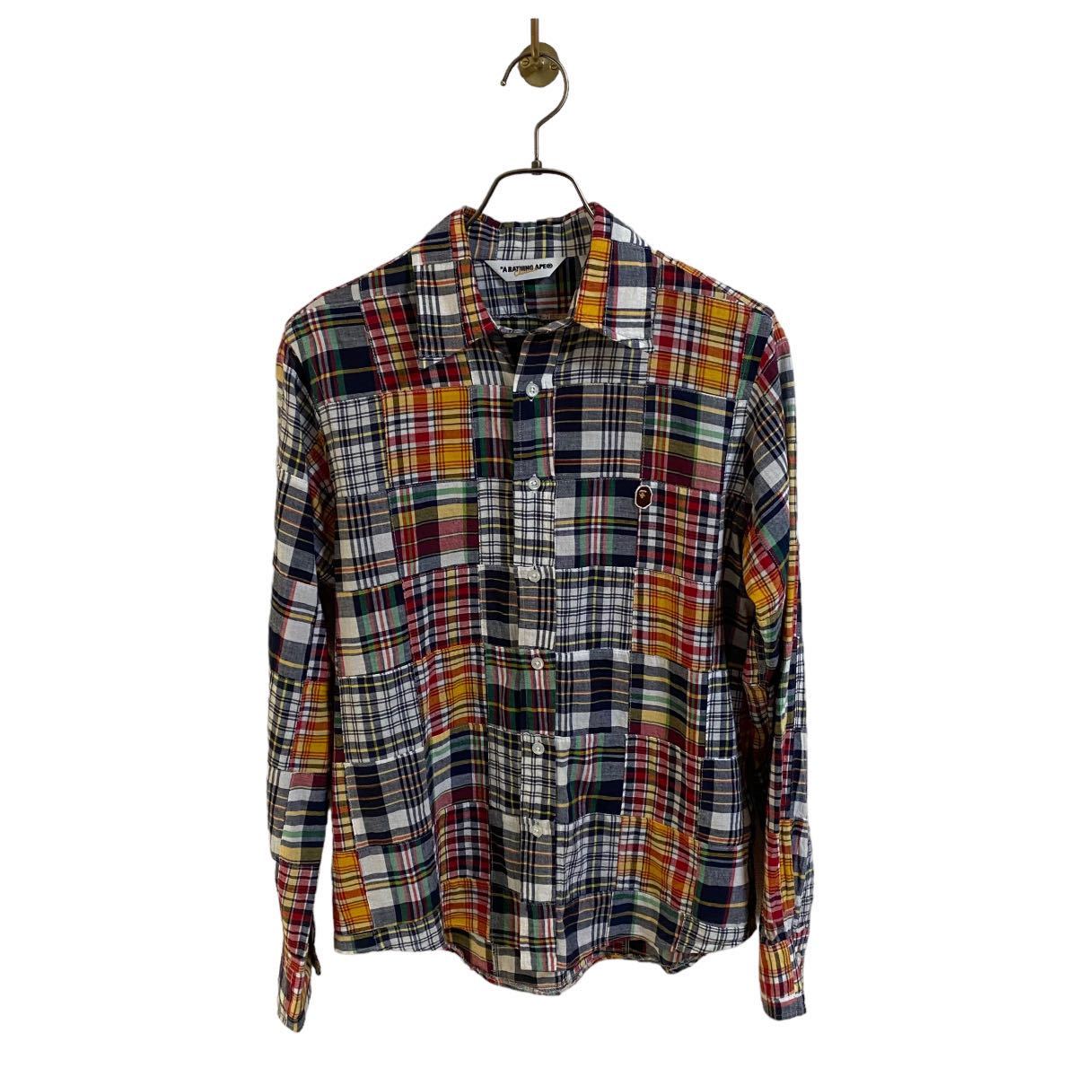【BAPE エイプ a bathing ape 初期 正規品 パッチワーク 長袖シャツ メンズS NIGO NOWHERE ボタンダウン 刺繍ワッペン 日本製】拍卖
