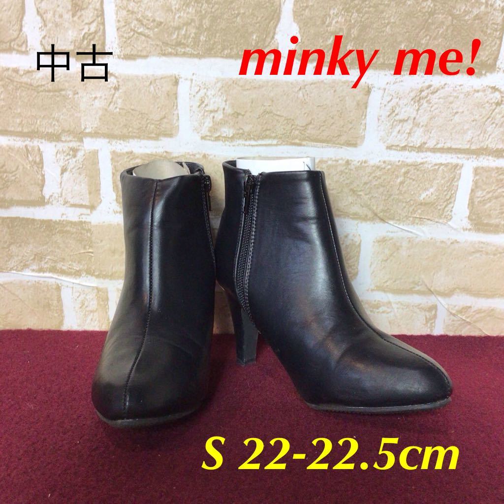 【売り切り!送料無料!】A-301 minky me!!ブーツ!ショートブーツ!ブラック!レザー!黒!ブーティ!おしゃれ!かわいい!中古拍卖