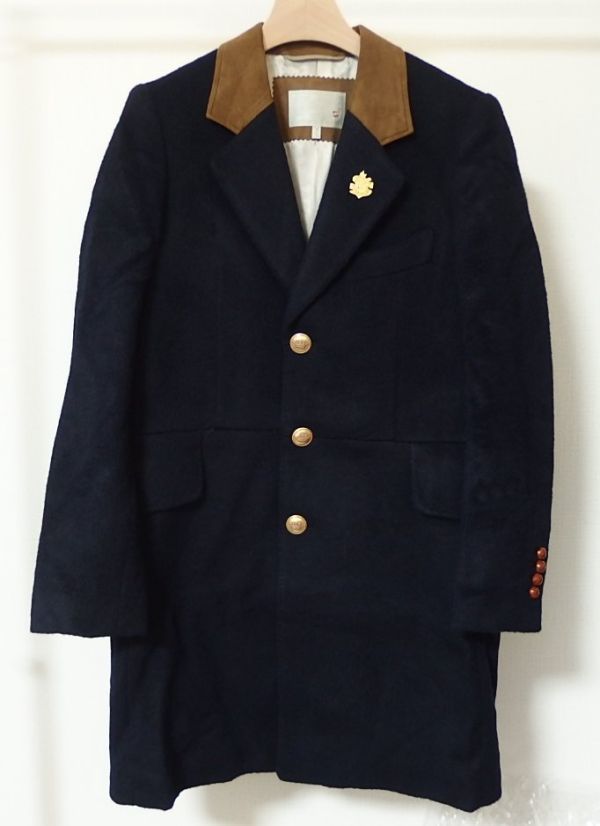 A(LeFRUDE)E アレフルード 14AW-CO01 襟レザー切替 アルパカ混 ウール チェスター コート M拍卖
