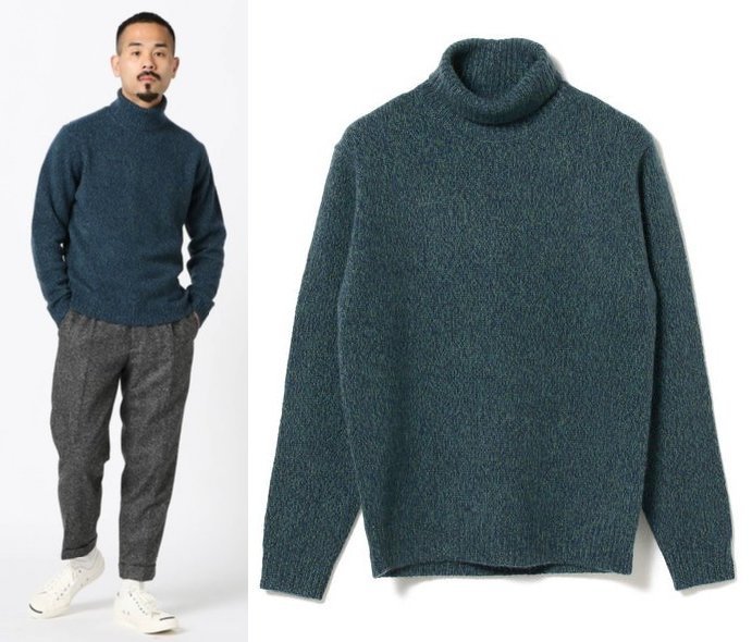 BEAMS PLUS ビームスプラス カシミヤ100 タートルネック ニット L拍卖