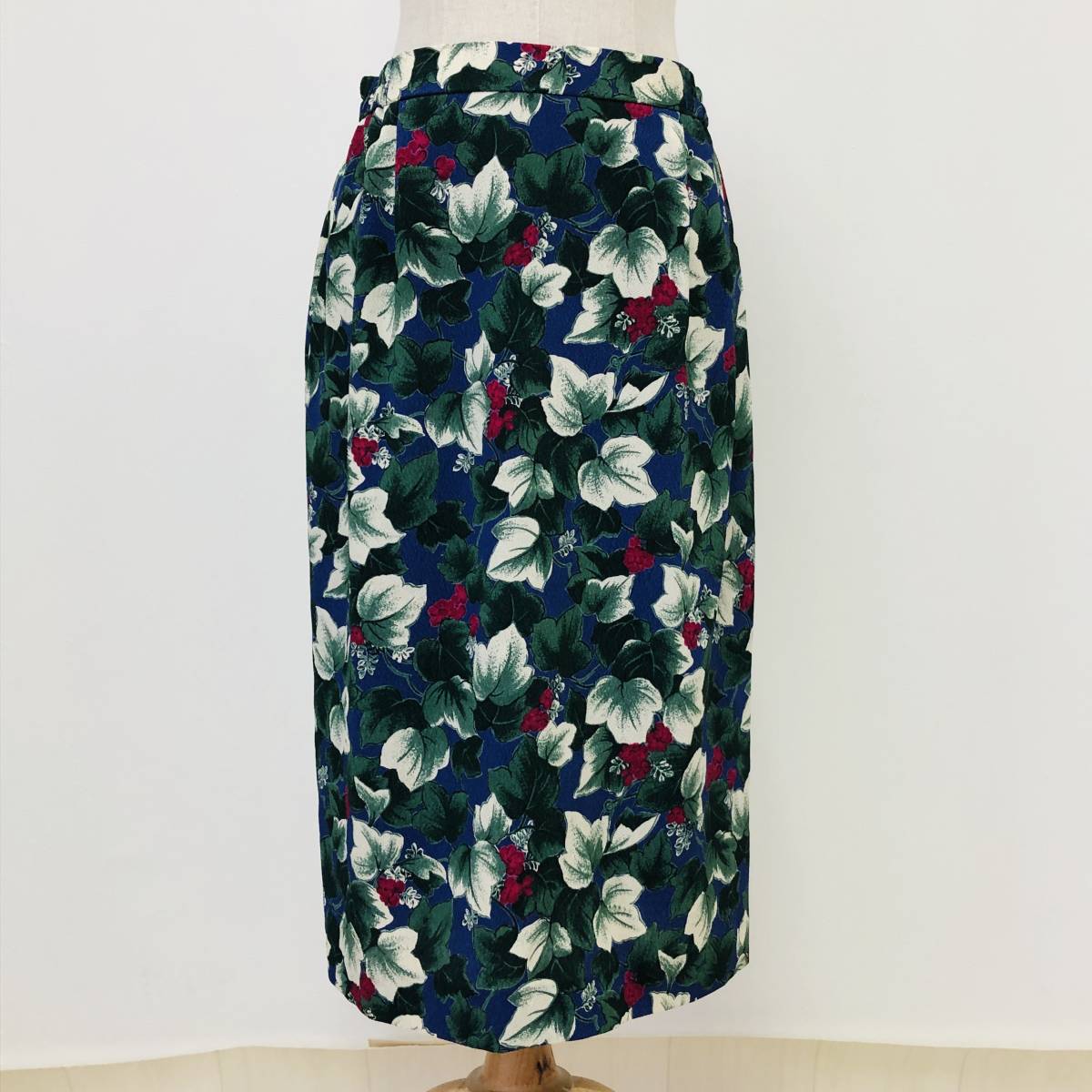 k2149 スカート ひざ下丈 バックファスナー ウエストゴム 裏地 スリット レトロ 薄手 13 青 総花柄 レディース レトロヴィンテージスタイル拍卖