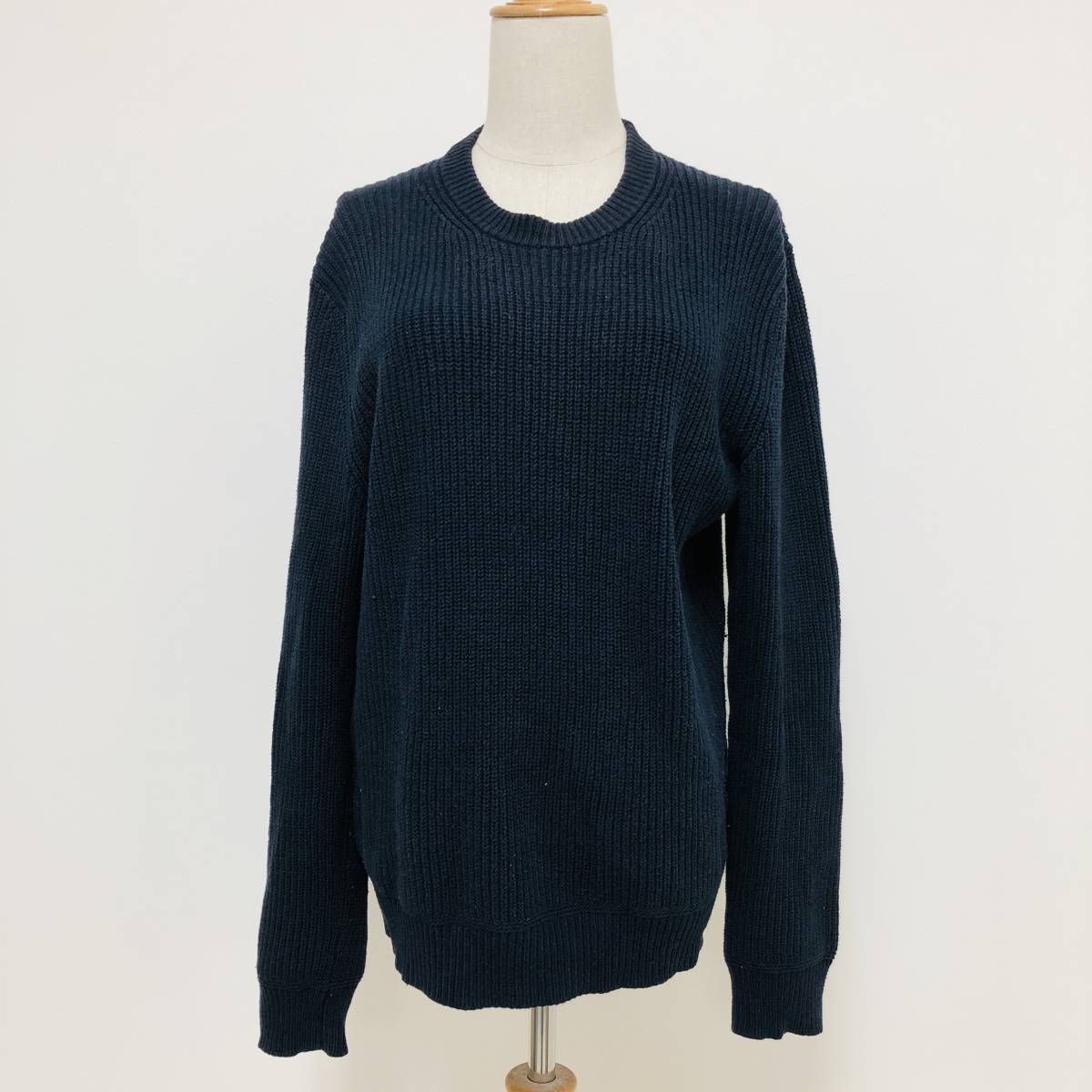 k2182 UNIQLO ユニクロ セーター 長袖 綿混 裾袖リブ 秋 冬 M ネイビー メンズ 無地 シンプル ナチュラル ベーシックカジュアルスタイル 拍卖