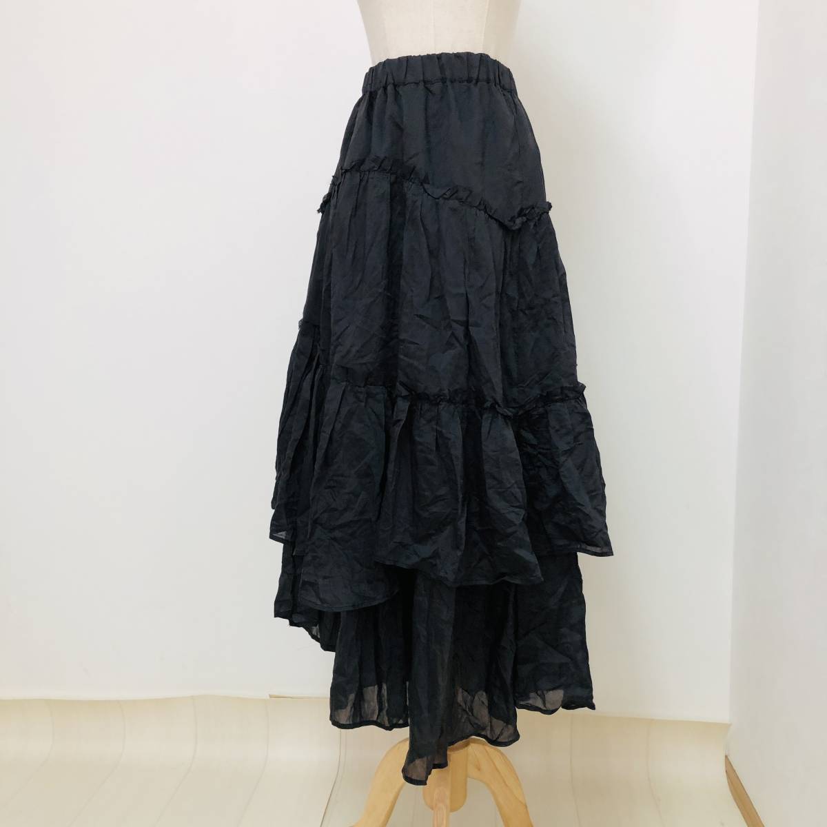 k2255 美品 GRL グレイル スカート ロング 裏地 ウエストゴム S 黒 レディース シック クラシカル ゴージャス エレガントガーリーチック 拍卖