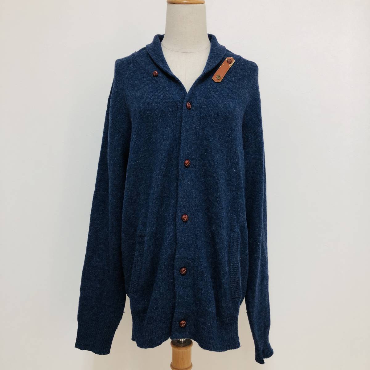 k2346 GROBAL WORK グローバルワーク カーディガン 長袖 毛混 ポケット L 青 メンズ ナチュラル シンプル ベーシックカジュアルスタイル 拍卖