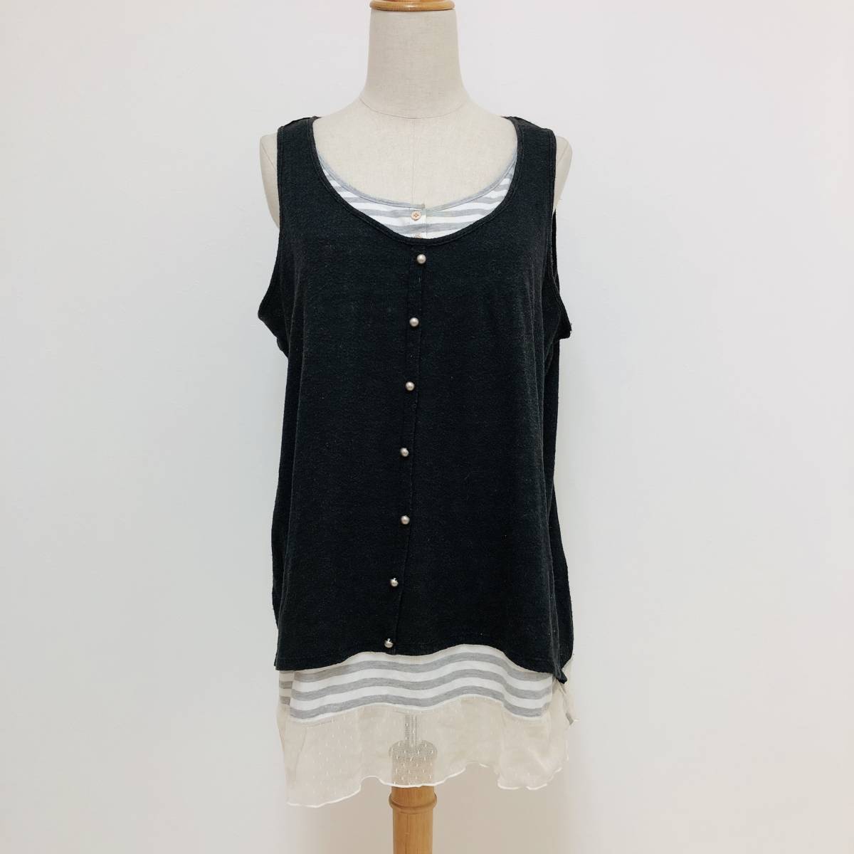 k2361 FORTUNE COOKIES フォーチュンクッキー タンクトップ 重ね着風 綿混 LL 黒 レディース シンプル 万能 ベーシックカジュアルスタイル 拍卖