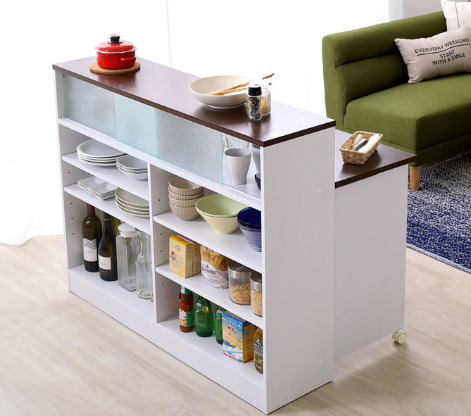 ツートンカラーがおしゃれな間仕切りキッチンカウンター 幅120cm ブラウン拍卖