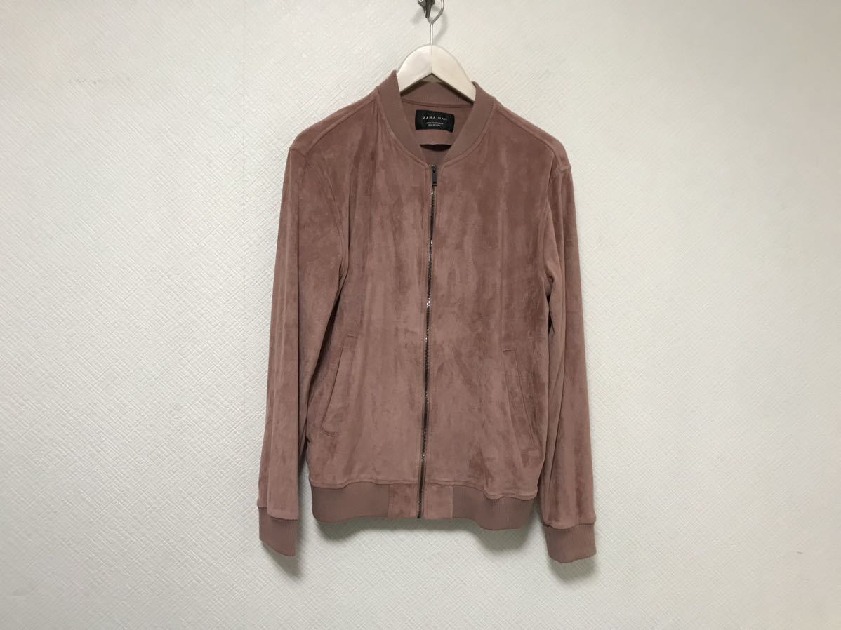 本物ザラマンZARA MANフェイクスエードMA1ジップジャケットメンズサーフワークアメカジミリタリービジネススーツピンクM拍卖