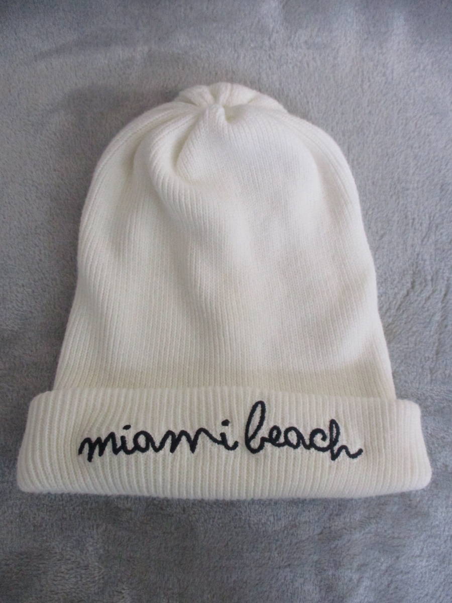 Headstar miami beach ニット帽 ホワイト 刺繍 56cm-58cm 日本製 (株)栗原拍卖