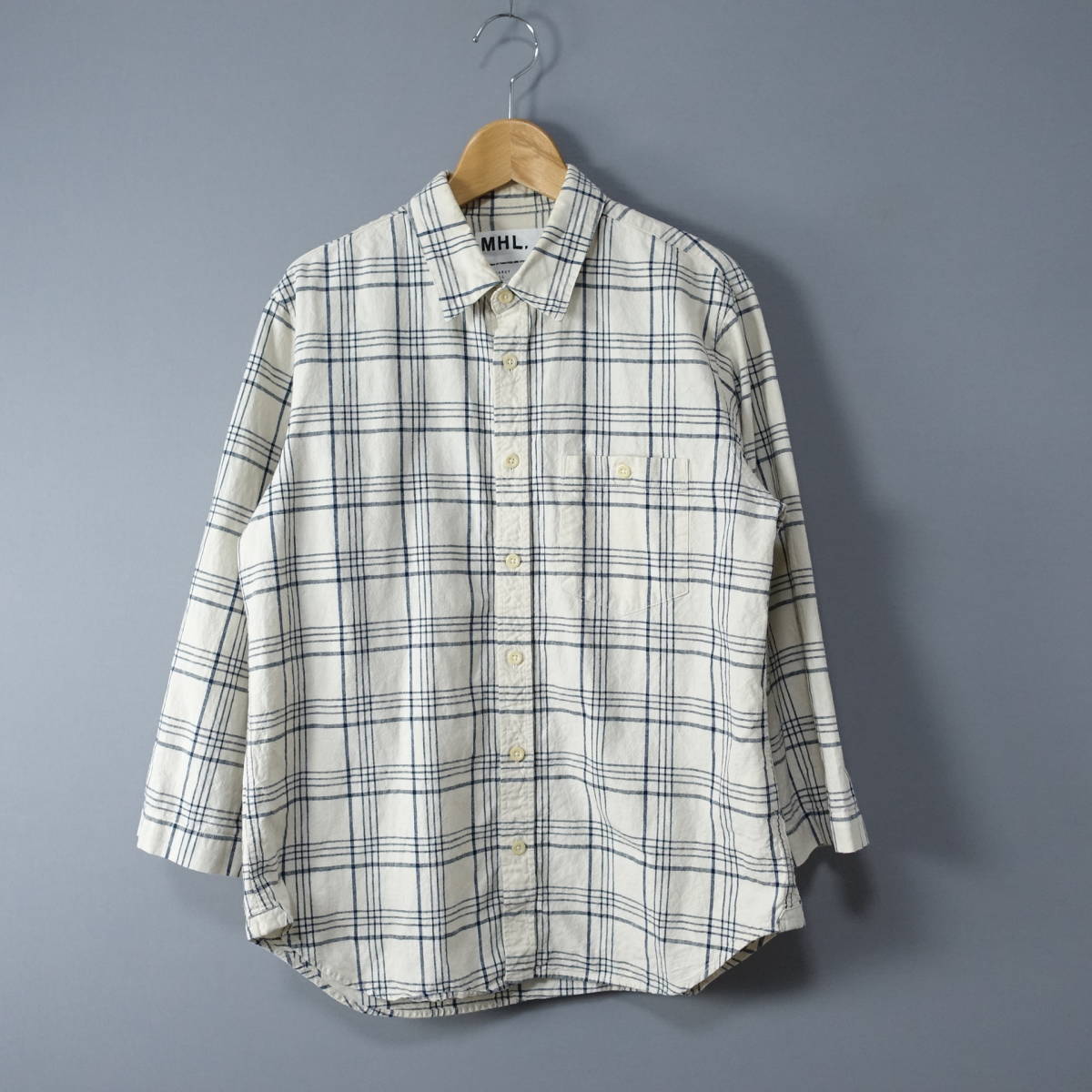 MARGARET HOWELL/マーガレットハウエル/S/シャツ/ホワイト×ネイビー/白×紺/拍卖