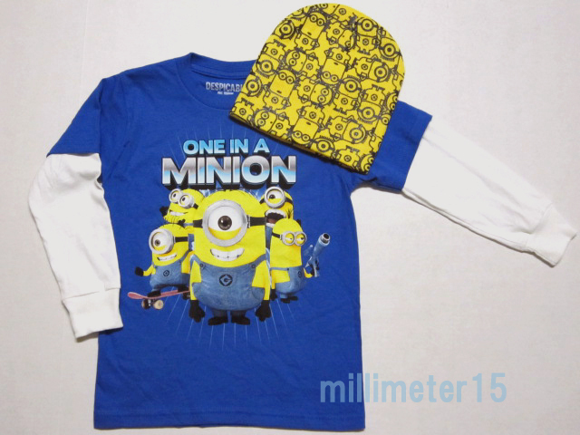 USA購入★★ ミニオン 重ね着風長袖Tシャツとニット帽セット サイズ6/7 120 未使用品 ★★ Minion boys Tshirts拍卖