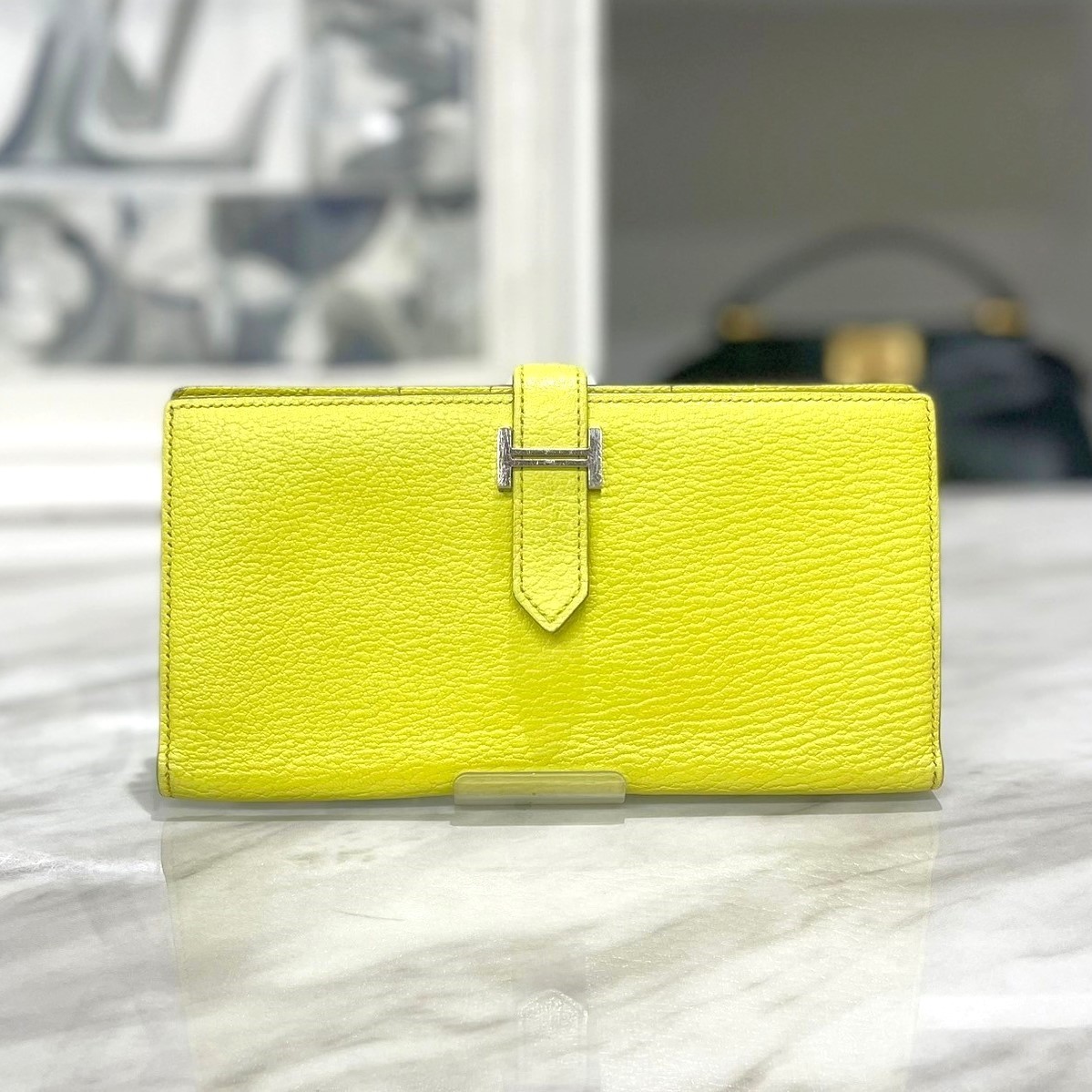 美品☆ エルメス ベアンスフレ 長財布 ライム シェーブル □Q刻印拍卖