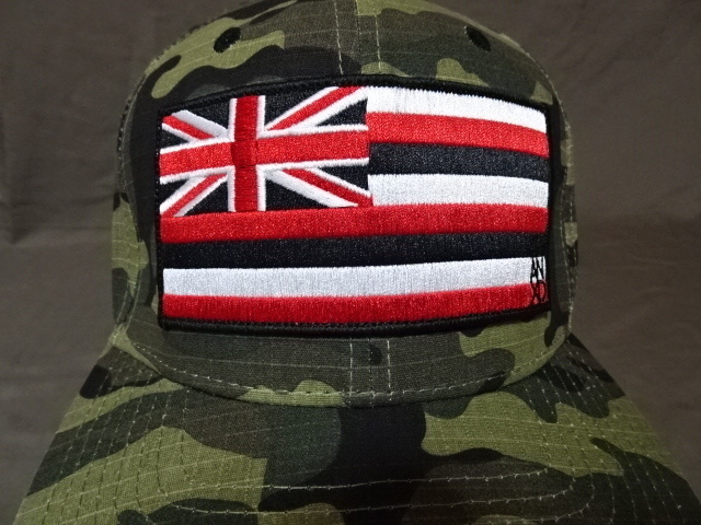 激レア USA購入 アメリカ アパレルブランド【Double Portion Supply】社製 ハワイ州 州旗 ロゴ刺繍ワッペン付 カモフラ柄キャップ 中古良品拍卖