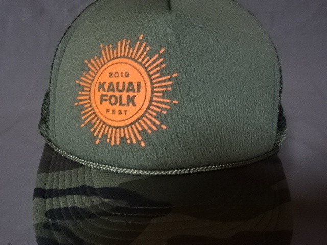 激レア USA購入 アメリカ イベントもの カウアイ島 音楽ライブフェス【KAUAI FOLK FEST 2019】ロゴプリント入り迷彩柄メッシュCAP 中古良品拍卖