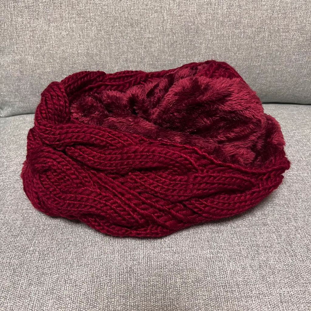 未使用品! ねじれスヌード ニットスヌード ファースヌード えんじ ワインレッド 赤 ネックウォーマー拍卖