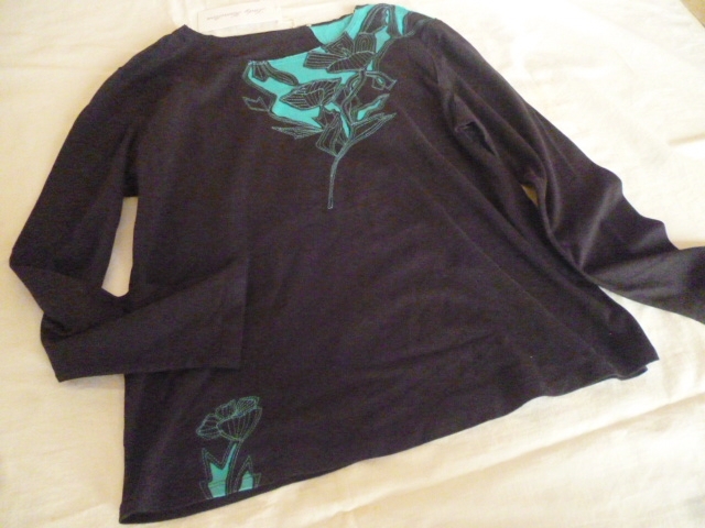 新品【Lady Hamilton】黒色/グリーン刺☆長袖カットソー(M)★拍卖