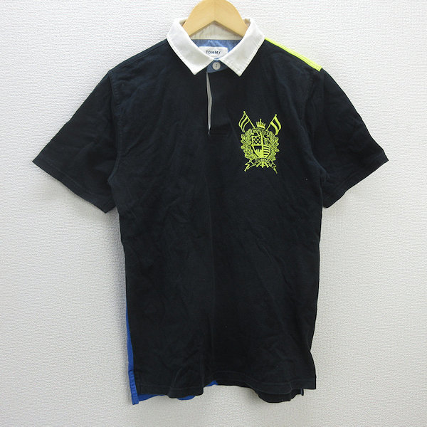 z■トミー/TOMMY 半袖ポロシャツ/星柄【L】黒/men's/93【中古】■拍卖
