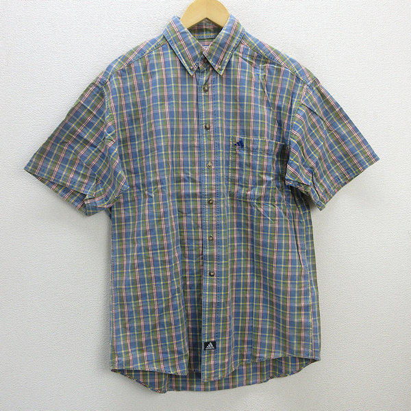 k■90s■アディダス/adidas ADVENTURE チェック柄 半袖シャツ/デサント社【L】MENS■103【中古】拍卖