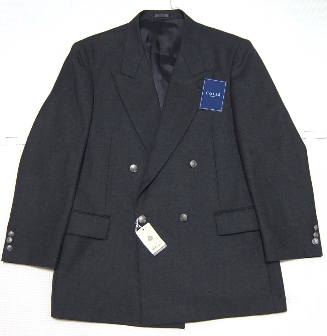 未使用品 COLES 銀ボタン 秋冬 ダブル ジャケット グレー M ゆったり目 ブレザー拍卖