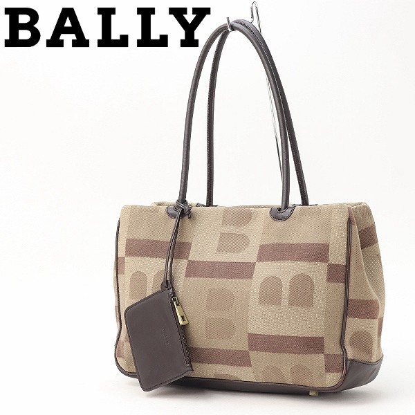 ◆BALLY バリー キャンバス×レザー 総柄 肩掛け ショルダー トート バッグ拍卖