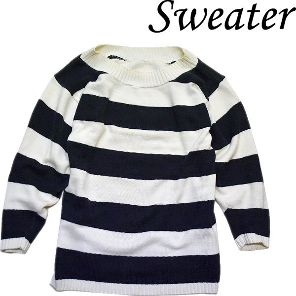1点物◆USAブランド太ボーダー柄コットンニットセーター古着メンズレディースOKアメカジ90sストリート/スポーツMixビッグサイズ中古370969拍卖