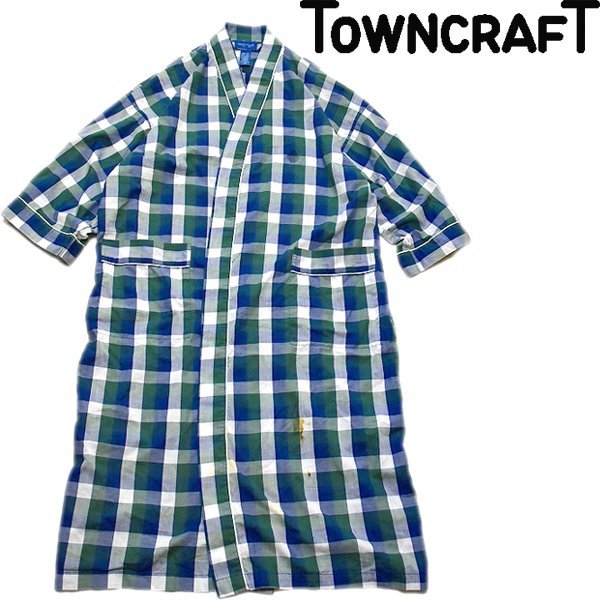 1点物◆タウンクラフトTCチェック柄ローブ緑ガウンコート古着メンズレディースOKアメカジ90sストリート/スポーツMixブランドコート371028拍卖